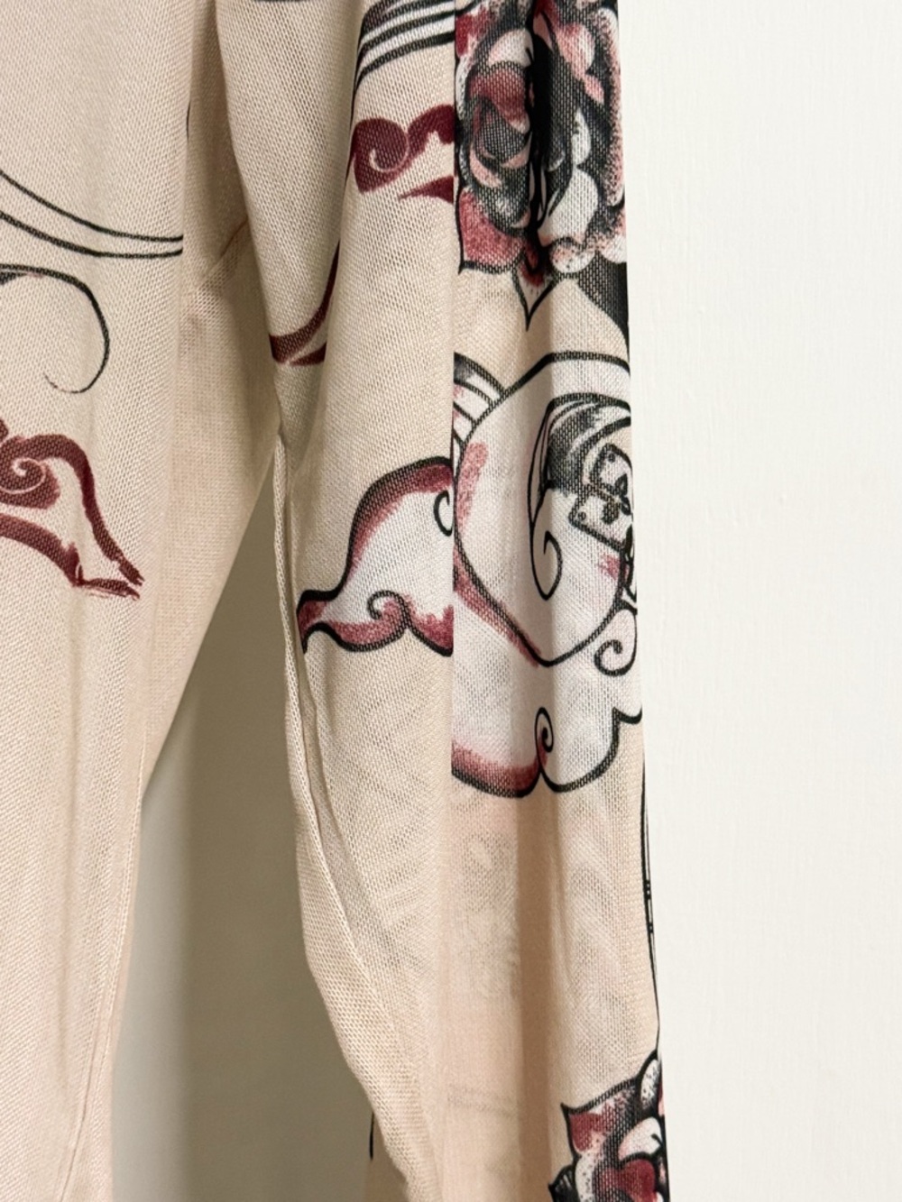 Wild Fable Mesh Long Sleeve Top XL Sheer Tattoo Print Cream - Picture 9 of 17